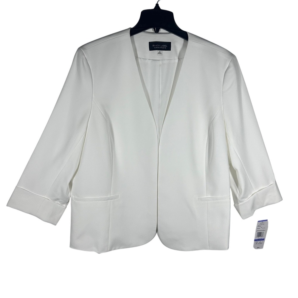 Black Label by Evan-Picone White Collarless Blazer Jacket Size 18‎ NEW